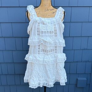 Chic White Ruffle Lace Mini Dress Gacaky White romper one piece